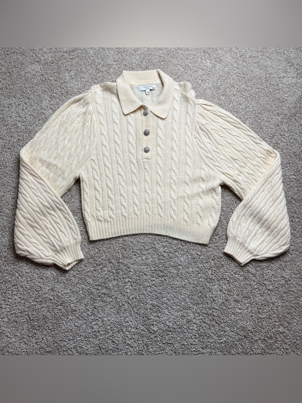 Ronny Kobo Cable Knit Sweater With Rhinestone Buttons